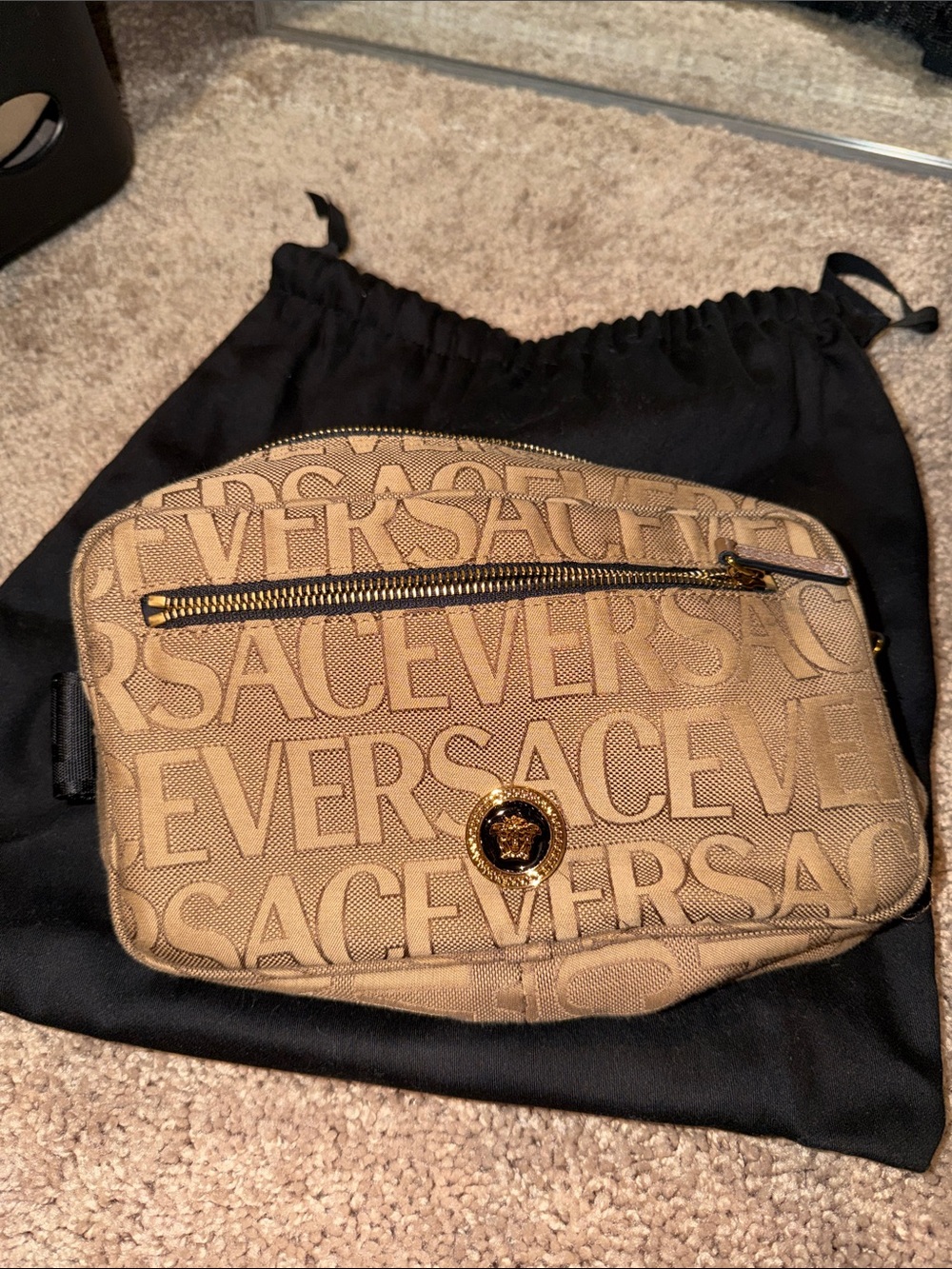 Versace Tan Logo belt Bag with Gold Medallion